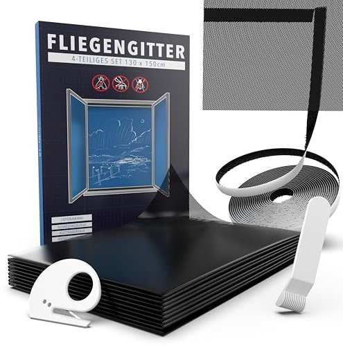 Fliegengitter Fenster [130x150cm + Schneidewerkzeug] Insektenschutz mit Klettband – Moskitonetz, Mückennetz, Fliegennetz zum Kleben – Einfache Montage ohne Bohren – Zuschneidbar für alle Fenster