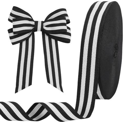 PH PandaHall 45.7m Ruban à Rayures Noir et Blanc 3cm Ruban Gros Grain Rubans Rayé Garniture Artisanal Classique pour Nœuds Artisanat Emballage Cadeau Vêtements Couture Armoires Décoration Intérieure