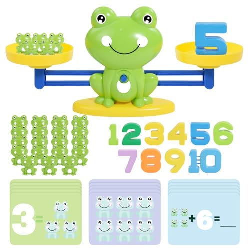 Frog Balance Scale Math Toys, Number Learning Toddler Toys with 10 Blocks