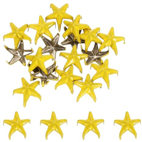 sourcing map Lot de 100 clous en forme d'étoile en métal de 10 mm à 5 griffes pour loisirs créatifs, vêtements, maroquinerie, sacs, chaussures - Jaune