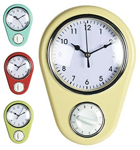 Vintage Küchenuhr mit Eieruhr Retro 50er Jahre Wanduhr Küche Mehrfarbig