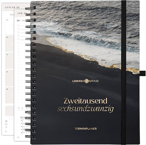 Lebenskompass® Ringbuch Kalender 2026 Buchkalender A5 BAY - Schöner Wochenkalender & Terminplaner 2026 - stabiles Hardcover - Taschenkalender 2026 - Buchkalender A5 + Viele Extras