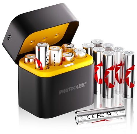 Uppladdningsbara litiumbatterier AA 16-pack med laddare, 3 600 mWh hög kapacitet 1,5 V AA-batterier, 1 600+ långvarig uppladdningsbart AA Li-ion batteri med integrerad laddningsförvaringslåda