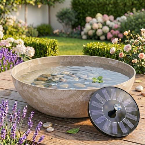 matches21 HOME & HOBBY Set di fontane solari per esterni, profondità 45 cm, ciotola in sabbia beige come fontana da giardino