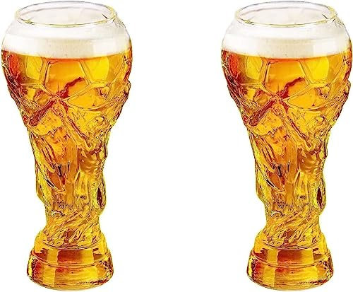 QXSJEDYCH Jarra de cerveza de madera, taza de cerveza nórdica, 2 piezas de vaso de cerveza con forma de fútbol, ​​taza de cerveza creativa de la Copa del Mundo de 460 ml, copa de vino de cristal for f
