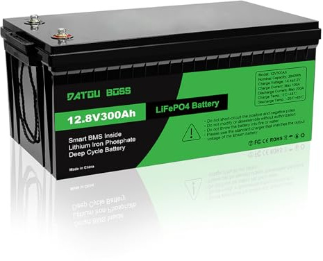 DATOUBOSS 12V 300Ah LiFePO4 Lithium Battery Integrated 200A BMS 15000+ Cycles Deep Cycle Leisure Battery 3840Wh Power Support in Series/Parallel Connection,Perfect for Solar, RV, Off-Grid