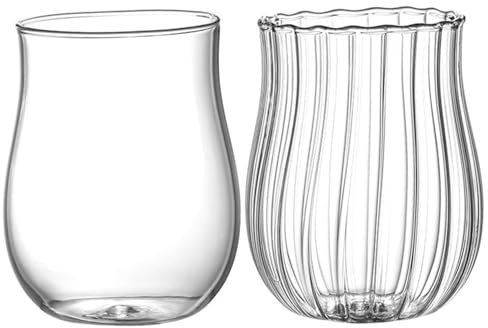 Heidouse 2 piezas Cazas de vidrio acanalado 350 ml Copa transparente de copa de estilo vintage