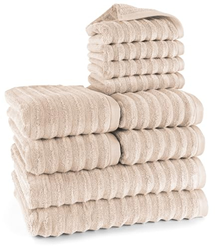 Pure Label Handtücher Set 10-TLG 2x70x140 4x50x100 4x30x50 Beige | Weich, saugstark und pflegeleicht – für ein angenehmes Gefühl jeden Tag