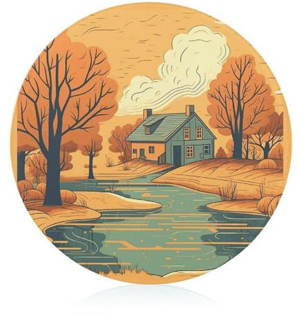 Tagliere in vetro temperato con fiume davanti alla casa, resistente al calore, tagliere rotondo con piedini antiscivolo, taglieri in vetro per frutta per bancone della cucina, piccoli taglieri da 20 x