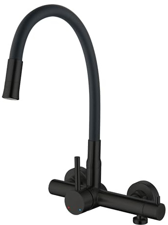 BAITUJIE Rubinetto da cucina a parete con interfaccia lavastoviglie da 3/4, 2 miscelatori per lavello a spruzzo, rubinetto dell'acqua calda e fredda girevole a 360° con beccuccio flessibile