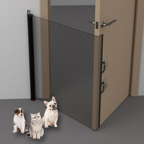 Retractable Pet Gate, No Drill Mesh Stair Gates For Baby, Dog Gate Extendable Black, Cat Barrier With Hooks, For House Doorway Hallways Indoor And Outdoor