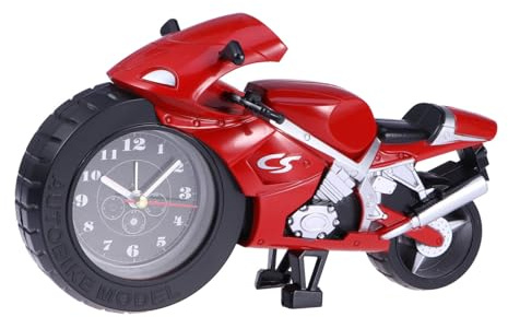 STOBAZA Orologio Cartoon Moto Rossa in Plastica Movimento al Quarzo | Forma Motocicletta, per Bambini e Famiglia, Uso Arredamento Casa e Regalo, Precisione di Misurazione