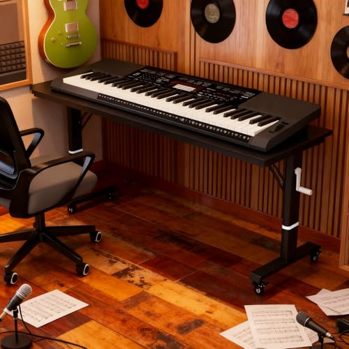 Soporte Teclado Piano Para Estudio en Casa con Ruedas y Patas de Acero, Soporte Ajustable para Teclado Eléctrico para Niños y Adultos, Mesa de Apoyo para Piano de Escenario(Black,120cm (47 1/4))
