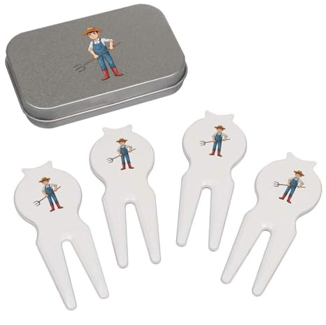 Azeeda 'Farmer with Pitchfork' Golf Divot Tool/Repair Fork Gift Set (GO00087478)