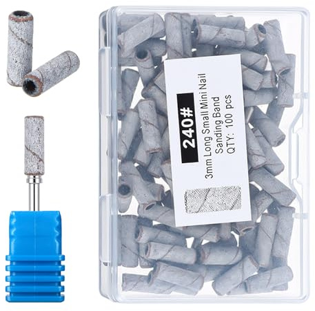 200 Pièces de Petites Capuchons Ponçage pour Ponceuse à Ongles, Manchons de Ponçage 240 Grit Fin Embouts Ponceuse à Ongles, avec 2 Forets 3,1 mm, Manucure Pédicure Soin des Design, Rayures Zébrées