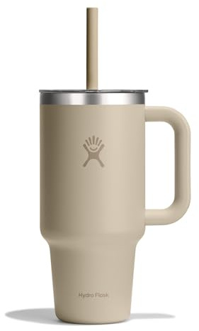 Hydro Flask – Travel Tumbler 946 ml (32 oz) with Clear Press-in Straw Lid – Stainless Steel – Double Wall Vacuum Insulated – Splash Resistant – Oat