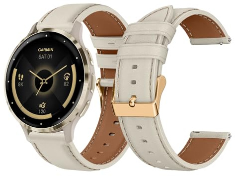 LanQii 18 mm läderarmband kompatibelt med Garmin Venu 4 41 mm/Venu 3S 41 mm/Forerunner 265S/Forerunner 255S klockarmband, PU-läder ersättningsarmband för Garmin Vivoactive 4S 40 mm/Vivomove 3S 39 mm