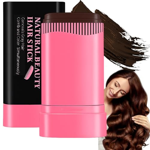 Natural Beauty Hair Stick for Grey Coverage & Root Touch Up - Waterproof Sweat-Resistant Semi-Permanent Dye with Comb Applicator, Gentle Formula for All Hair Types (Coffee Brown)