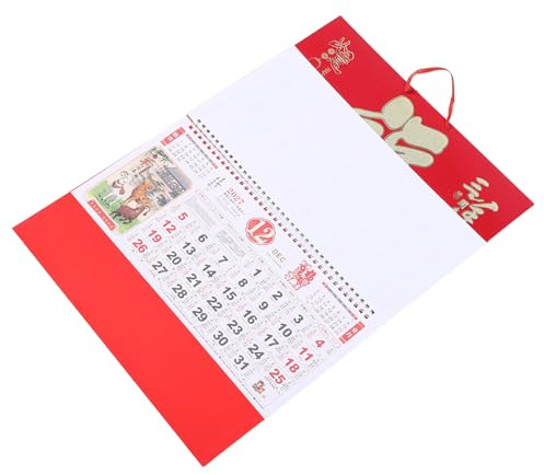 DINHEAROM Kinesisk Nyårs Kalender med Guld Folie Månaders Väggkalender för Fåråret Traditionell Månkalender med Bas och Fu-tecken Tvådelad Trådbindning Feng Shui Väggdekor för Hem och