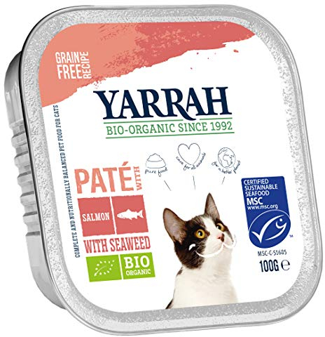 Yarrah Pate Lachs Saumon mit Seaweed 100g Bio Katzenfutter, 16er Pack (16 x 0.1 kg)