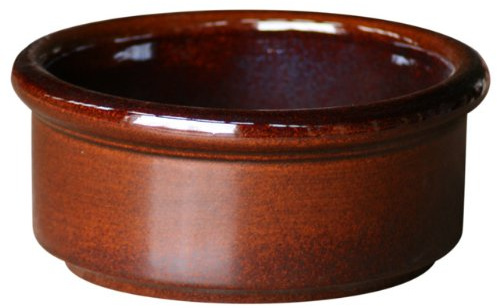K&K Keramik Bonsaischale rund 3 Liter Pflanzschale Halle, 25x11 cm robust, dickwandig, frostfest aus Steinzeug-Keramik (braun-glänzend)