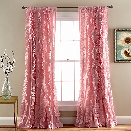 Lush Decor Belle Vintage Chic Window Curtain Panel for Living, Dining Room, Bedroom (Single Curtain), 54W x 84L, Pink