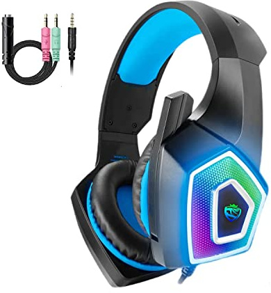 ARKARTECH Gaming Headset with Mic for Xbox One PS4 PS5 PC Switch Tablet, with Stereo Surround Sound & LED Light Noise Cancelling Over Ear Headphones