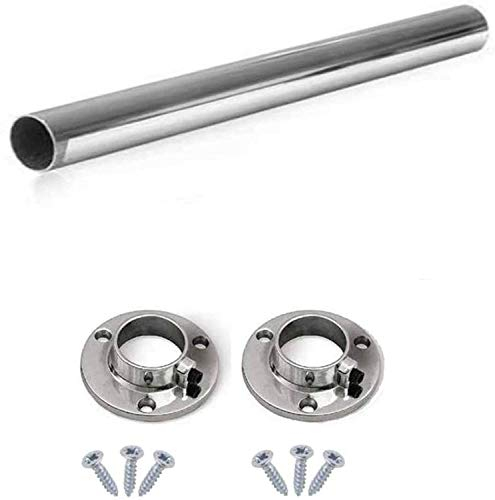 Asta appendiabiti per armadio, sezione ovale, cromo lucido, tubo da poter tagliare a misura con supporti e viti