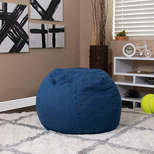 EMMA + OLIVER Small Denim Bean Bag Chair for Kids and Teens