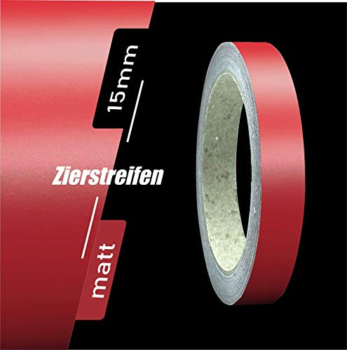 siviwonder Zierstreifen selbstklebend Folie Dunkelrot Rot Matt matt 15 mm x 10 m Rolle Dekorband Auto Motorrad Boot Fahrrad Wohnwagen Helm Pinstripe Klebeband für Konturmarkierung Linien Dekoration UV