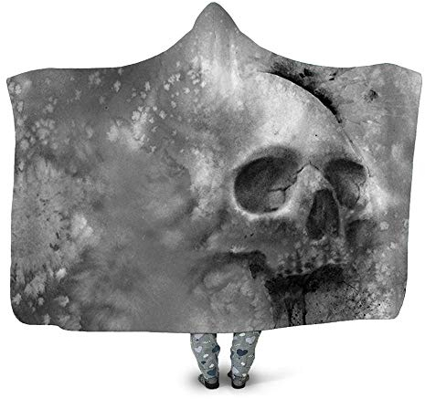 BEPM Kapuzendecke Decke Mit Kapuze Blanket Kuscheldecke Kapuzendecke Dicke Doppelschicht Plüsch 3D-Digitaldruck Kapuzenmantel-Skelett_Kleine Größe 130 * 150