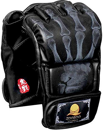 ZooBoo MMA Gloves, Half-Finger Boxing Fight Gloves MMA Mitts with Adjustable Wrist Band for Sanda Sparring Punching Bag Training (Black)