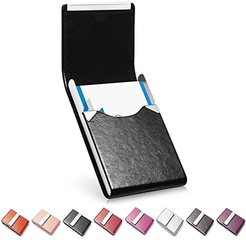 Visitenkartenhalter, Luxus Mikrofaser Leder Visitenkartenetui, Metall Kartenhalter Tasche, Slim Namenskartenhalter, Visitenkartenhalter Brieftasche für Damen & Herren mit Magnetverschluss (schwarz)