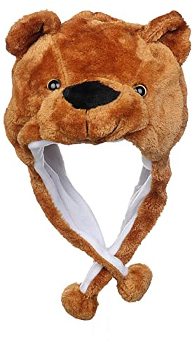 JK Home 2-i-1 mössa med öronlappar, halsduk set söt plysch djur hatt cosplay kostym huvudbonad varm mjuk mysig mössa för barn vuxna en storlek nyhet huvudbonad foto rekvisita brun björn