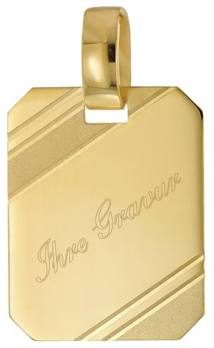 trendor Herren Anhänger mit Gravur Gold 585/14 Karat 18x14 mm 51794 | Gravurschmuck aus Echtgold, Schmuckstück für Männer,