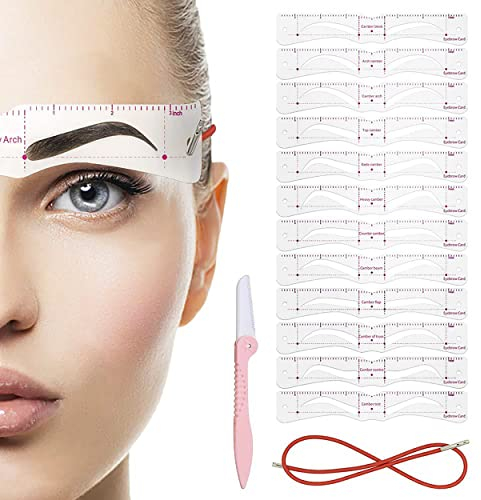 Eyebrow Stencils 12 Styles Eyebrow Shaper Kit,DIY Reusable Eyebrow Template with Head-Wear Strap and Eyebrow Razor for Women Makeup