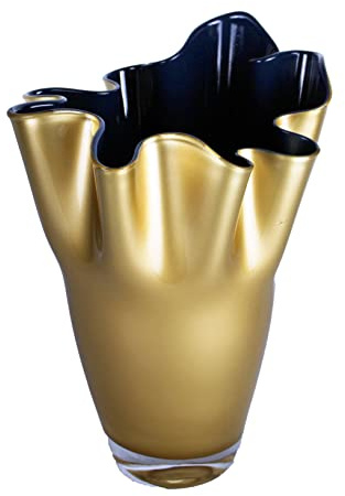 Glasvase dunkelblau Gold Blumenvase mundgeblasen 21 x 21 x 30 cm