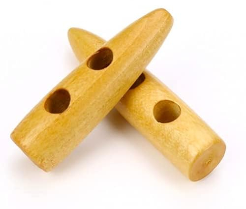 12 Premium - Holzknöpfe - Knebelknöpfe 4,5 x 1,3 cm braun hellbraun Knebel, 2 Löcher Keilform längliche Knöpfe Keilknöpfe zum annähen nähen basteln - Jackenknöpfe Mantelknöpfe
