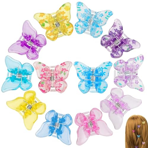 12 Pièces Mini Pince à Cheveux Papillon, Multicolores Barrette pour Femme Fille Enfant, Petite Pinces à Griffes en Plastique pour Bébé et Adultes