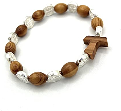 Generico Bracciale rosario di San Benedetto. Grani in legno d'ulivo da 1 cm. 3 pezzi.