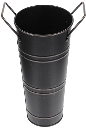 HOMSFOU Retro Flower Bucket Leakproof Metal Vase with Handle 9.06 Inch Vintage Flowerpot for Balcony Tabletop Decoration and Dried Flower Arrangements