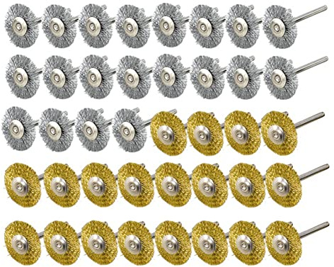 40 StüCke Mini DrahtbüRsten Radschalen Messing DrahtbüRsten Set (3 Mm) Schaft für Rotationswerkzeug Polierschwabbel