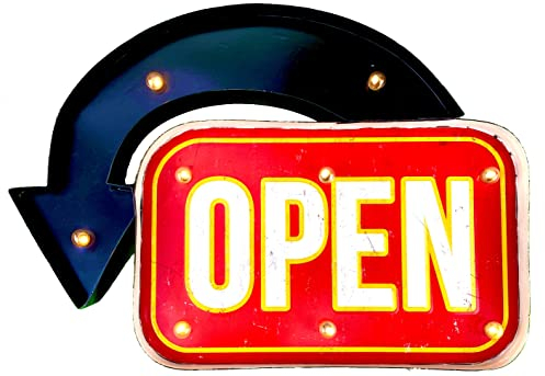 DiiliHiiri Cartel Luminoso Pared Abierto – Letrero Vintage Decoración de Hogar con Luces LED Habitacion | 44x31x5 cm (9097)