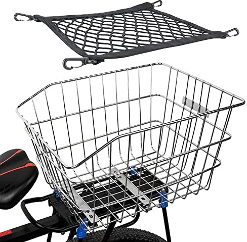 QIKADO Stainless Steel Rear Bicycle Basket with Rain Cover, 30L, 50kg Load, Rack Mount