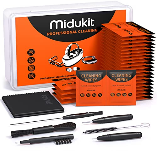 Midukit 58 PCS Hearing Aid Cleaning Kit, Multifunctional, Includes Cleaning Brush, Wax Loop, Magnet, Microfiber Cloth, Wax Guards, Behind-The-Ear Fit
