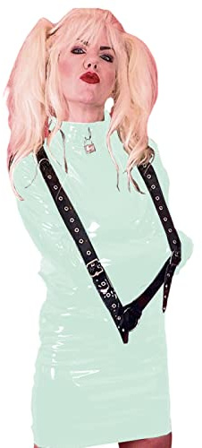 Stretchig elastisk bandage klänning latex PVC dragkedja mikro miniklänning blank punk dans fest klubb klänning, ljusgrön, S