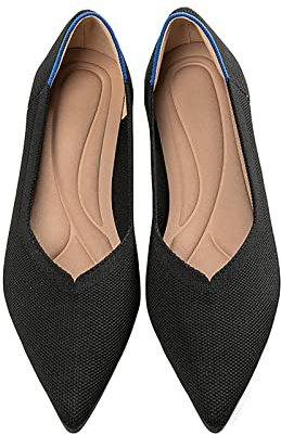 MACHSWON Ballerines plates à bout pointu pour femme - Chaussures de marche décontractées et pliables, Noir , 40.5 EU