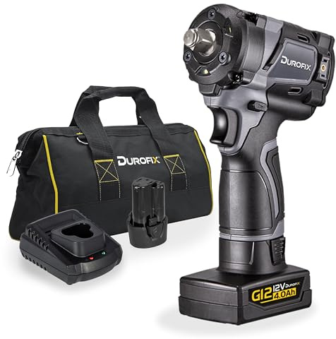 Durofix RI12184-4PG G12 Brushless Stubby 1/2 Kit avvitatore a impulsi | con 1 batteria agli ioni di litio G12 da 4,0 Ah 12 V (10,8 V) G12, 1 batteria agli ioni di litio G12 da 2,0 Ah, 12 V (10,8 V)