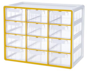 BLUE GINKGO Großer Aufbewahrungsschrank mit 12 Schubladen – stapelbare Perlen- und Bastelaufbewahrung, Hardware-Kleinteile-Organizer, Lehrer-Werkzeugkasten (hergestellt in Korea) – Gelb