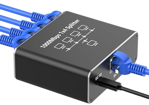 Switch Ethernet RJ45, 4 Ports 1000Mbps Network LAN 1 a 4 Switch Splitter Répartiteur de Câble Cat5/6/7/8, Gigabit Network Ethernet pour Ordinateurs, Routeurs, Décodeurs, Téléviseurs